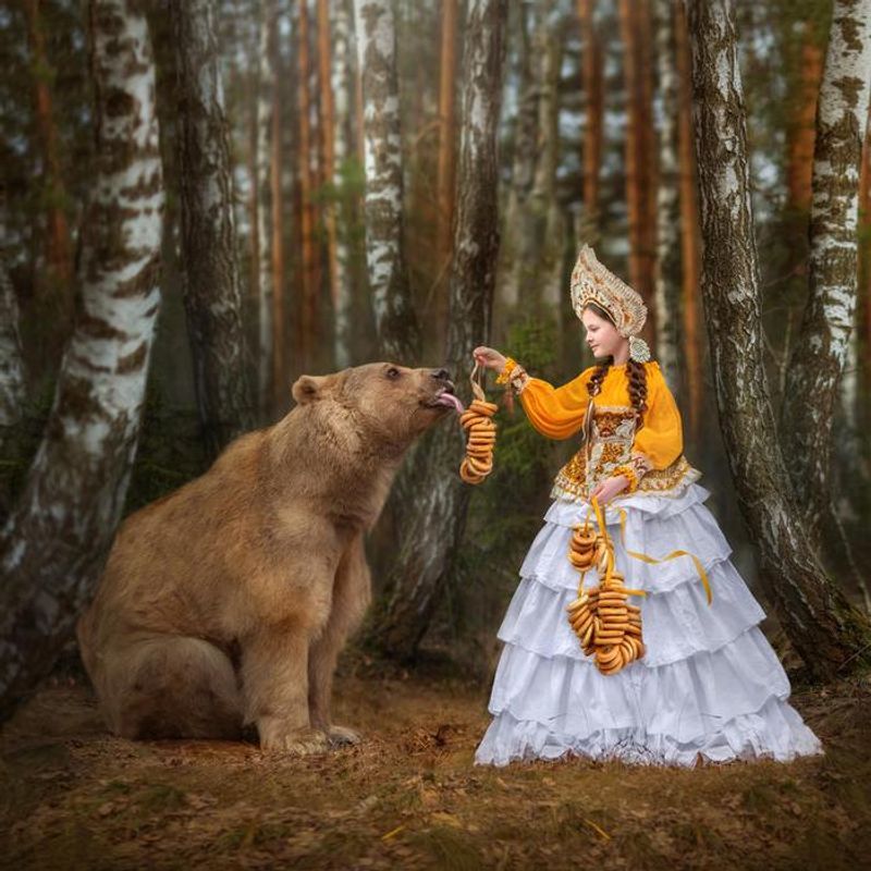 Photoshoot with a brown bear