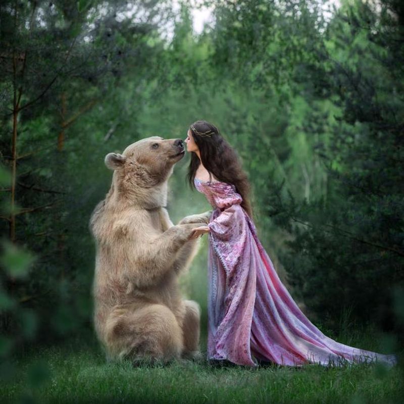 Photoshoot with a brown bear