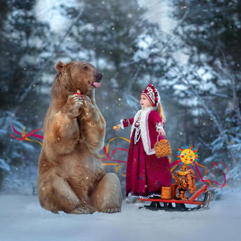 Photoshoot with a brown bear