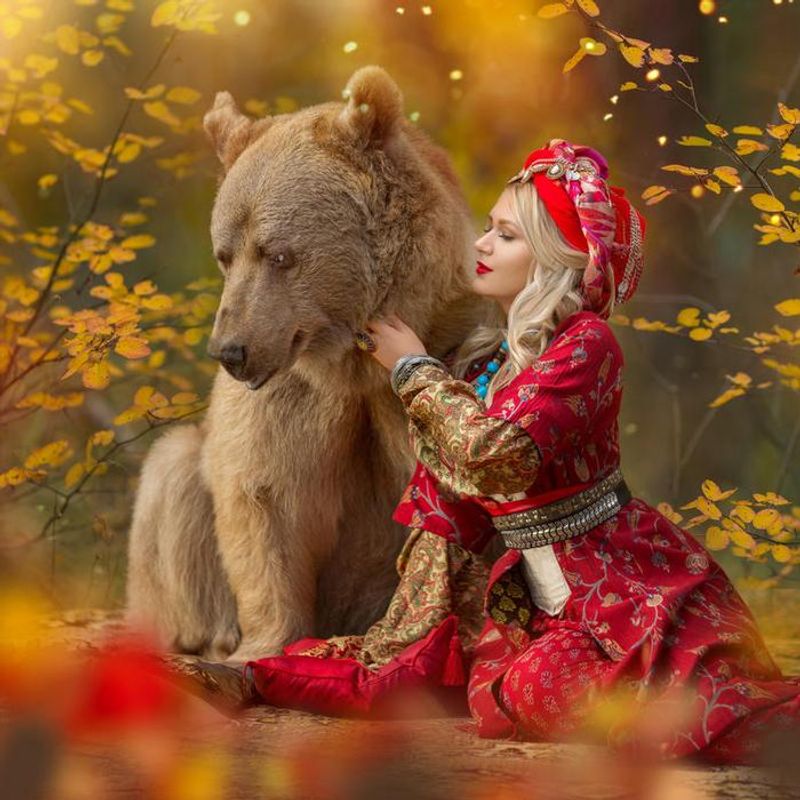 Photoshoot with a brown bear