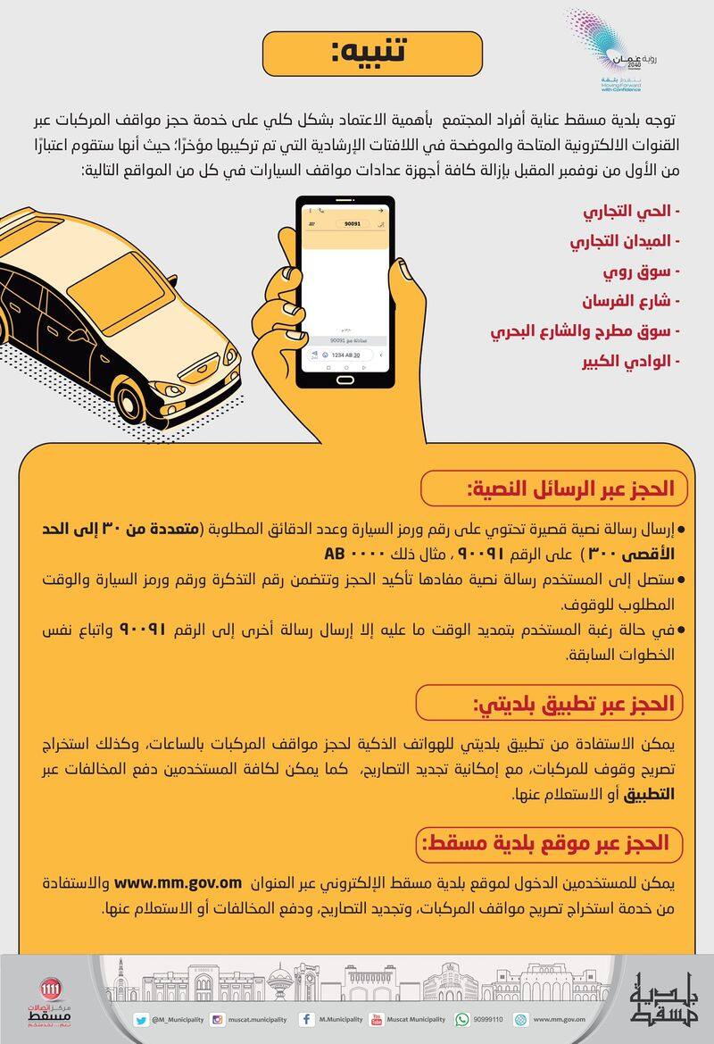 Muscat Municipality to shift to electronic modes of booking vehicles parking slots