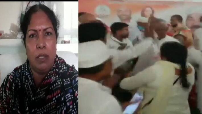 UP mahila congress leader beaten by party workers UP mahila congress leader beaten by party workers