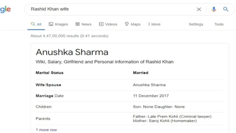 This is the reason why Google search shows SRH Spinner Rashid Khan wife is Anushka Sharma kvn