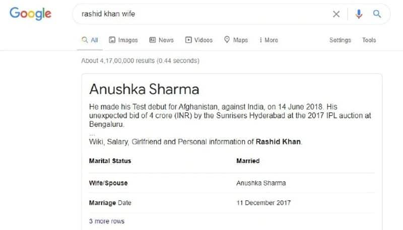 IPL 2020 Google search shows Afghan cricketer Rashid wife is Anushka Why?