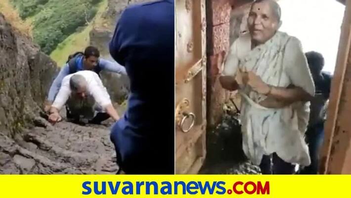 68 year old woman climbs Maharashtra Harihar Fort in viral video pod 68 year old woman climbs Maharashtra Harihar Fort in viral video pod