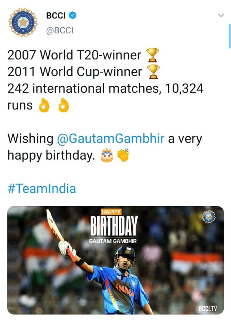 Cricket Fans Celebrates Gautam Gambhirs Birth day in social media