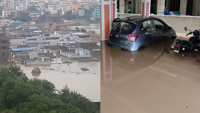 बारिश के बाद हैदराबाद के कुछ इलाकों का ये हाल रहा। 