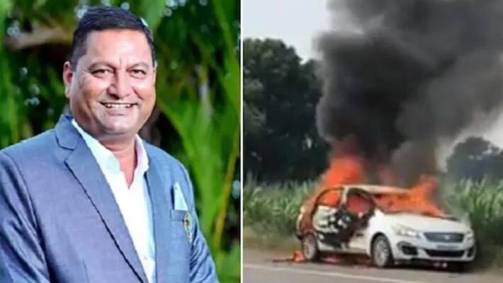 Nashik NCP leader Sanjay Shinde burnt alive in car ksp Nashik NCP leader Sanjay Shinde burnt alive in car ksp