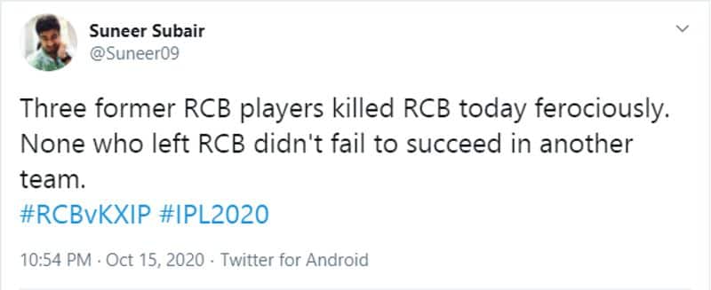 ipl 2020 rcb vs kxip former rcb players success vs banglore fans trolls