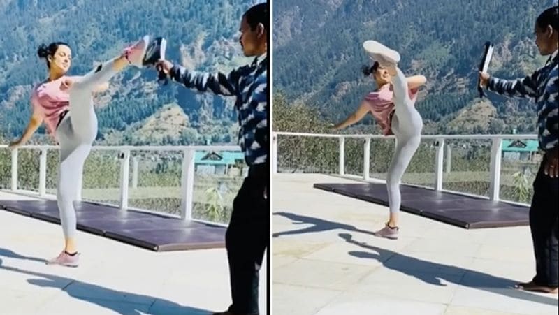वीडियो में देखने के लिए मिल रहा है कि कंगना रनोट के चारों ओर पहाड़ ही पहाड़ नजर आ रहे हैं। वो वीडियो में कभी बॉक्सिंग करते तो कभी लैग वाले ऐक्शन सीन कर रही हैं। 