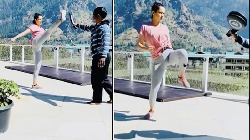 ऐक्शन की ट्रेनिंग लेते हुए कंगना।