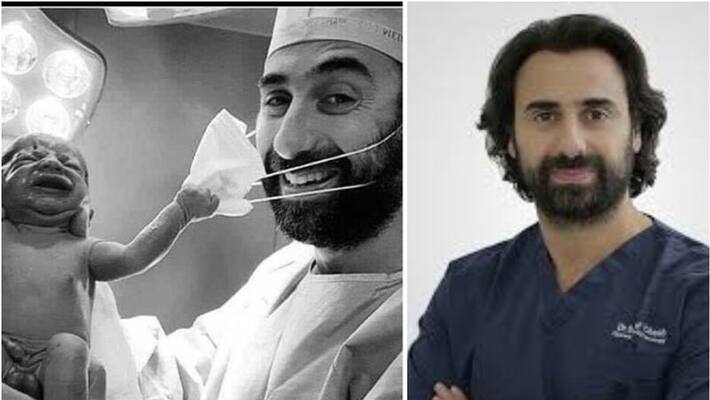 Newborn baby removing doctor's mask became viral in social media Newborn baby removing doctor's mask became viral in social media