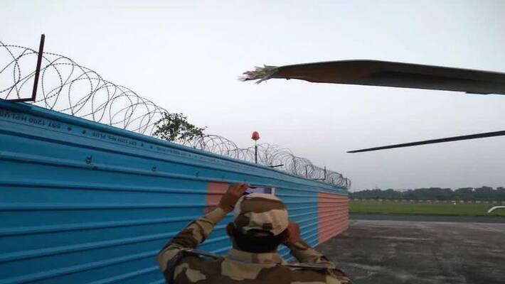 Ravi Shankar Prasad s chopper blades break at Patna airport after he alights mah Ravi Shankar Prasad s chopper blades break at Patna airport after he alights mah