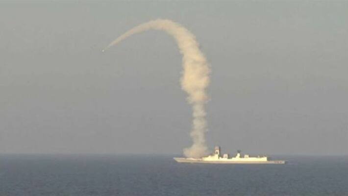 BrahMos missile test fired from destroyer INS Chennai in Arabian Sea pod BrahMos missile test fired from destroyer INS Chennai in Arabian Sea pod