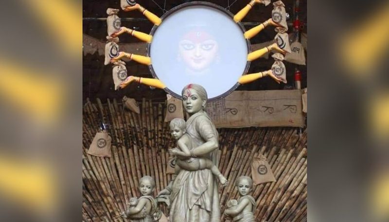 Behala Barisha club has pay homage to migrant worker in Durga Puja created by Pallab Bhomik RTB