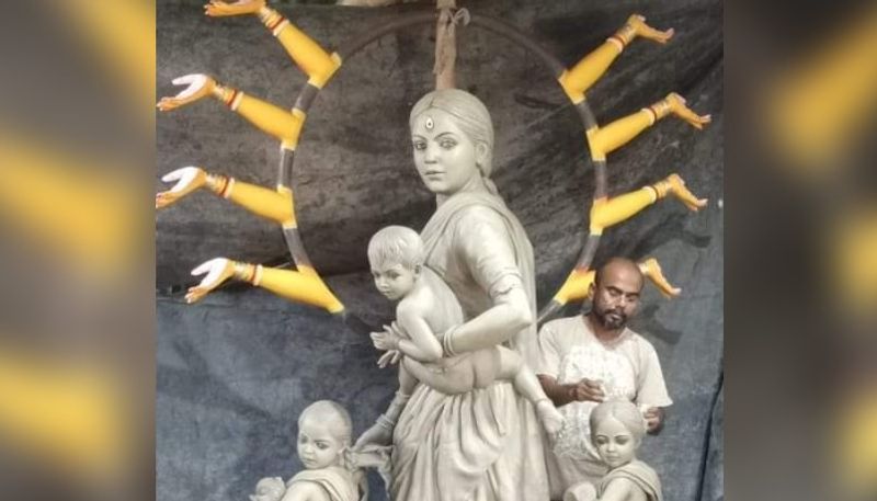Behala Barisha club has pay homage to migrant worker in Durga Puja created by Pallab Bhomik RTB