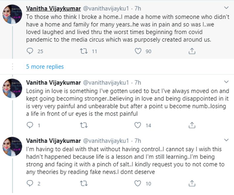 vanitha explain about break up with peter paul emotional Tweet