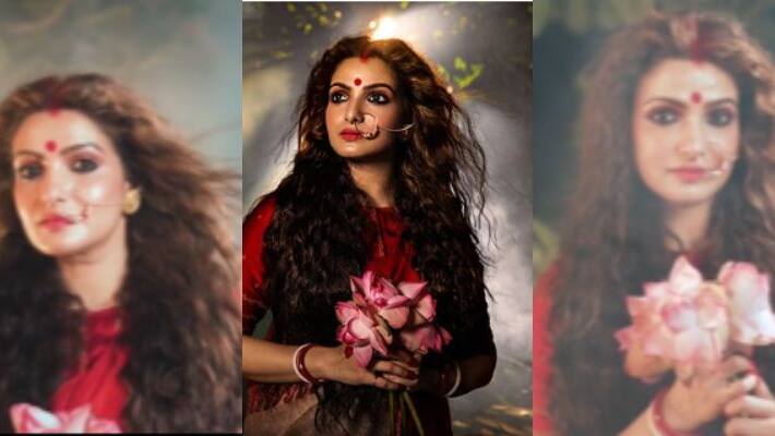 Tollywood actress Tanushree Chakraborty shares ma durga avatar goes viral BRd Tollywood actress Tanushree Chakraborty shares ma durga avatar goes viral BRd