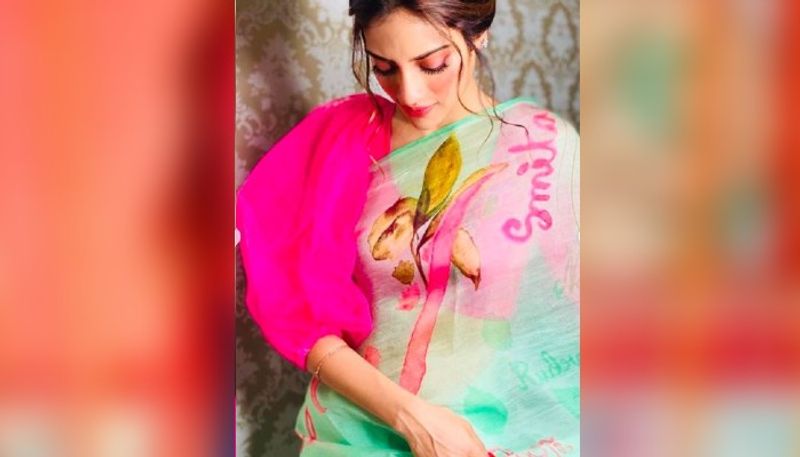 Nusrat Jahan looks breathtakingly beautiful in her embroidered chiffon saree ADB