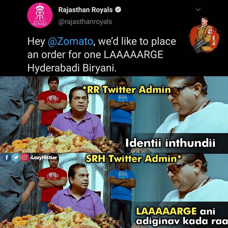 IPL 2020: Rajasthan Royals Admin trolled after Hyderabadi Biryani Order post CRA