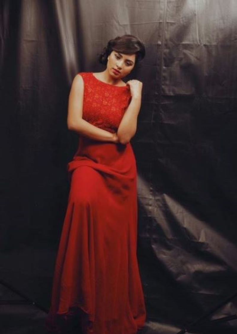 actress srushti dange stunning red hot dress photos