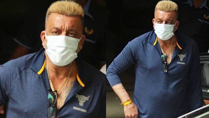 sanjay dutt spotted with mask and brown hair in blue kurta looking angry KPJ sanjay dutt spotted with mask and brown hair in blue kurta looking angry KPJ