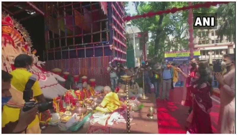 Trinamool Congress MP Nusrat Jahan seen immersed in Durga Puja