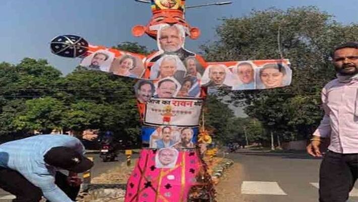 haryana yamunanagar farmers burn effigy of modi government as ravana face of all mps KPR haryana yamunanagar farmers burn effigy of modi government as ravana face of all mps KPR