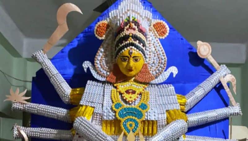 A Durga idol from strips of expired tablets and injections!