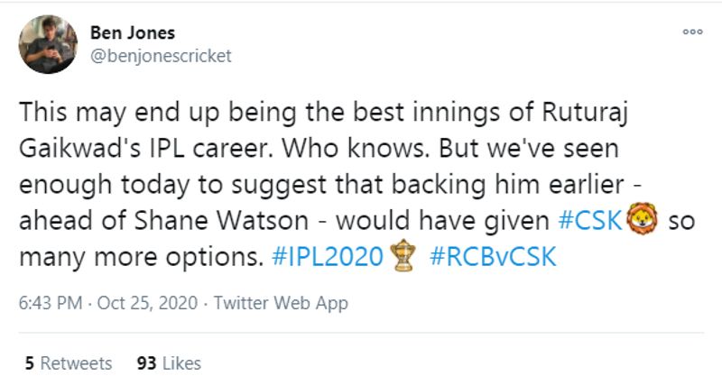 IPL 2020 RCB vs CSK Ruturaj Gaikwad shine in win for CSK Twitter Reactions