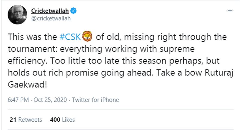 IPL 2020 RCB vs CSK Ruturaj Gaikwad shine in win for CSK Twitter Reactions