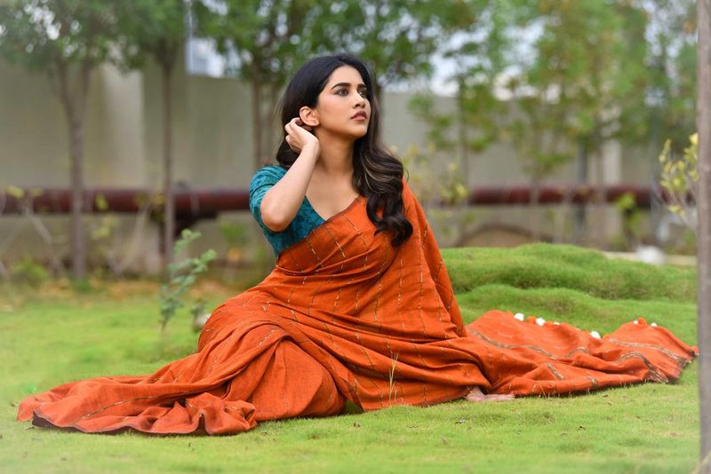 heroin nabha natesh stuns in saree in her latest photos ksr