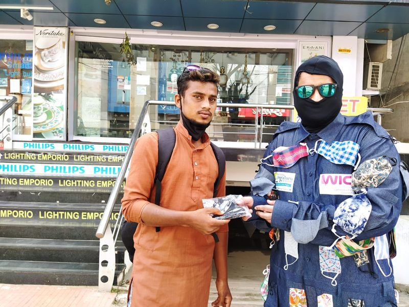 Coronavirus Namma Bengaluru Foundations #MaskOnSpitNot mascot spreads awareness distributes masks-dnm