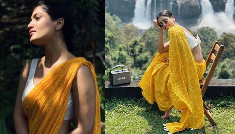 saniya iyappan in yellow saree