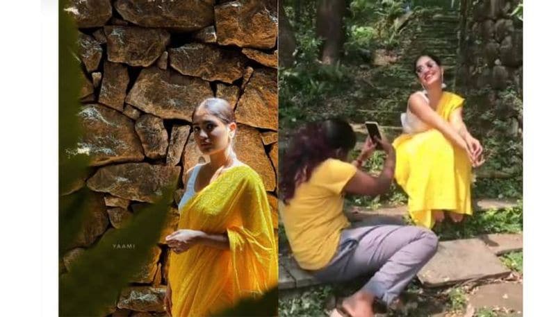 saniya iyappan in yellow saree