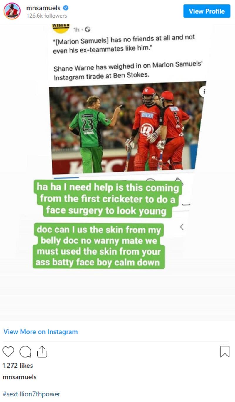 Marlon Samuels launches scathing attack on Ben Stokes, Shane Warne and Michael Vaughan join in=ayh
