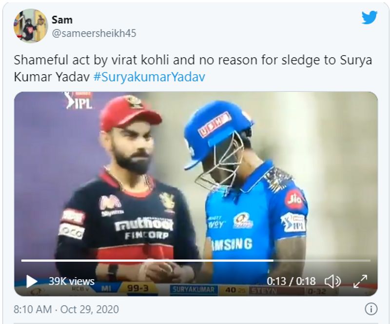 IPL 2020 Social Media criticises Virat Kohli for staring at Suryakumar Yadav