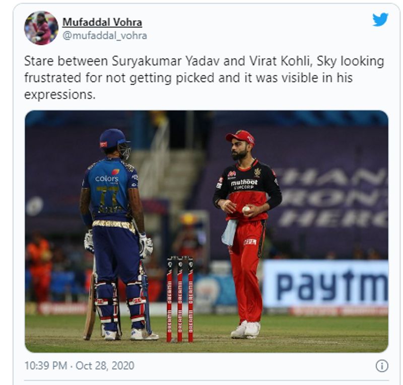IPL 2020 Social Media criticises Virat Kohli for staring at Suryakumar Yadav