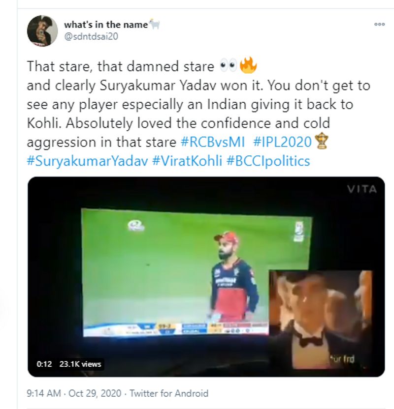 IPL 2020 Social Media criticises Virat Kohli for staring at Suryakumar Yadav