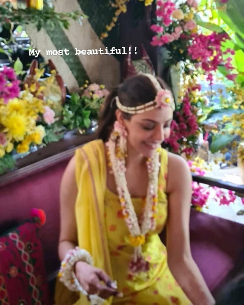 kajal agarwal in her pasupu function photos viral arj