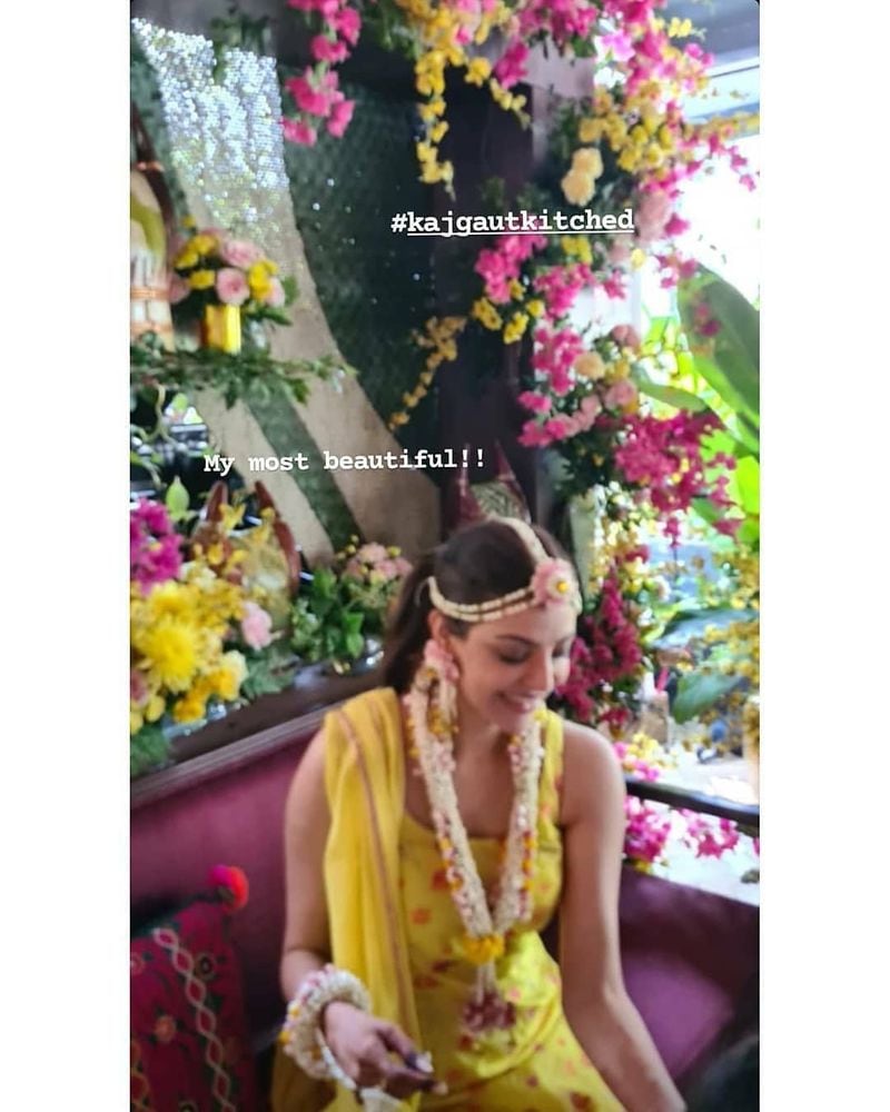 kajal agarwal in her pasupu function photos viral arj