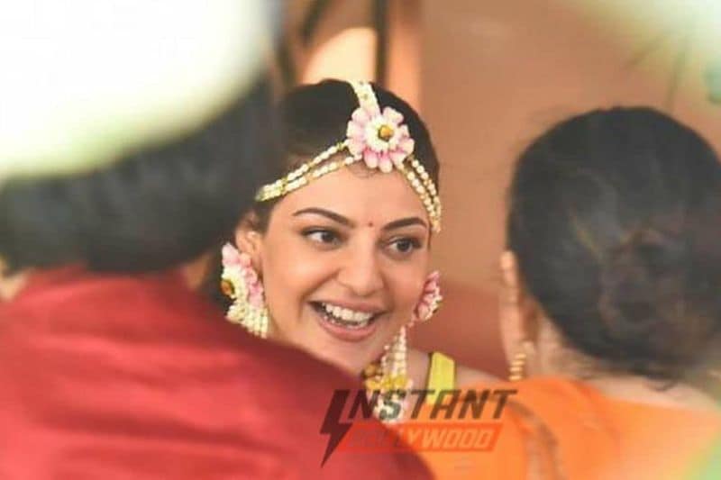 kajal agarwal in her pasupu function photos viral arj