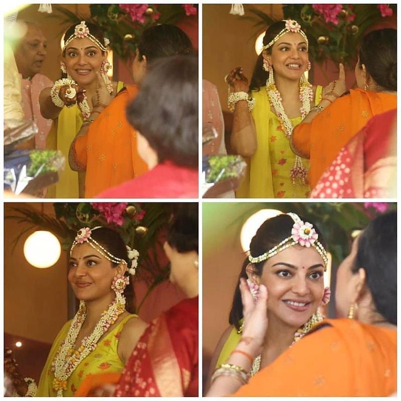 kajal agarwal in her pasupu function photos viral arj