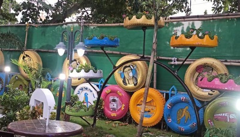 a park made with discarded items at kolkata by WB transport BJC