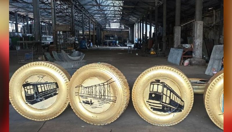 a park made with discarded items at kolkata by WB transport BJC
