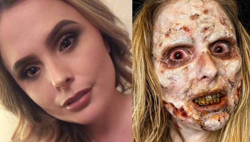 Eye Popping pictures reveal makeup artists terrifying Halloween transformation