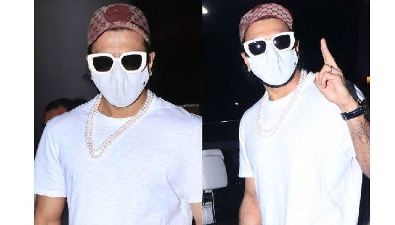 Ranveer Singh wore a pearl necklace to the airport