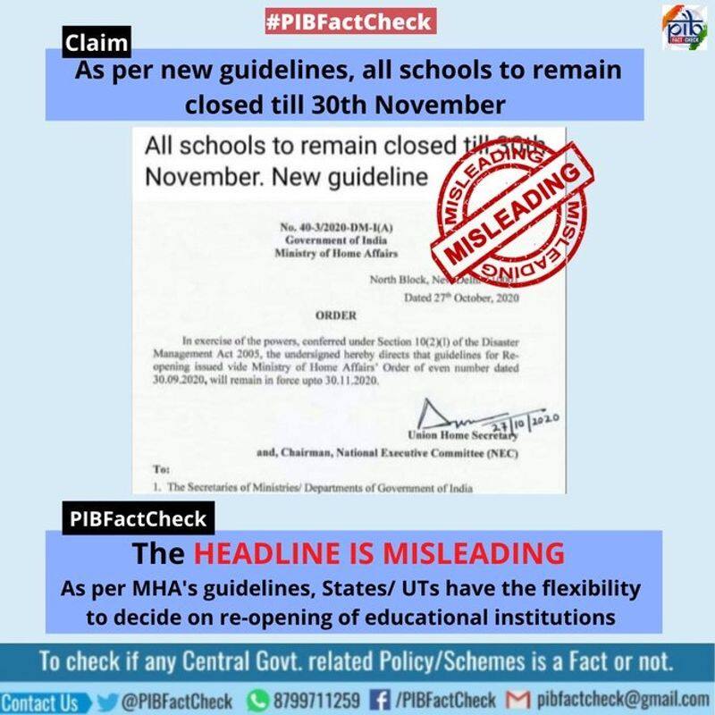 Fake News: Centre has NOT said schools will be shut till November 30-vpn