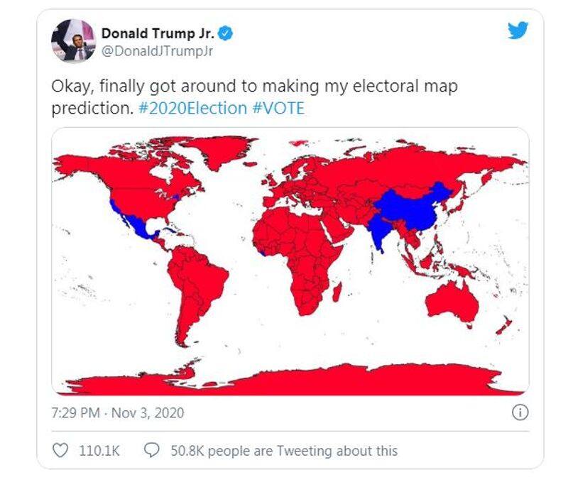 US Elections 2020 Donald Trump Jr shows J&K separate from India in map to indicate trump victory