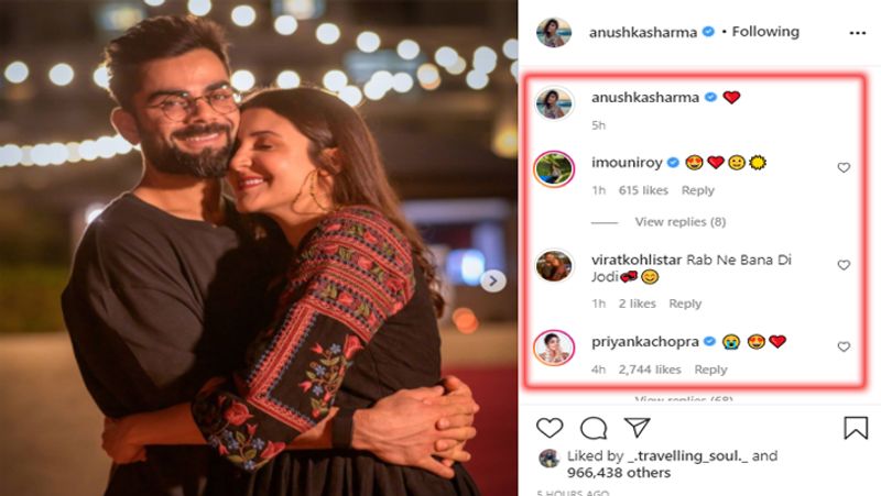 ब्लैक कलर की आउटफिट पहने दोनों कमाल लग रहे हैं। इन फोटोज के शेयर करते हुए अनुष्का ने हार्ट इमोजी कैप्शन में दी है। वहीं, इस फोटो पर कई बॉलीवुड स्टार जैसे प्रियंका चोपड़ा, मोनी रॉय भी कमेंट कर चुकी हैं।